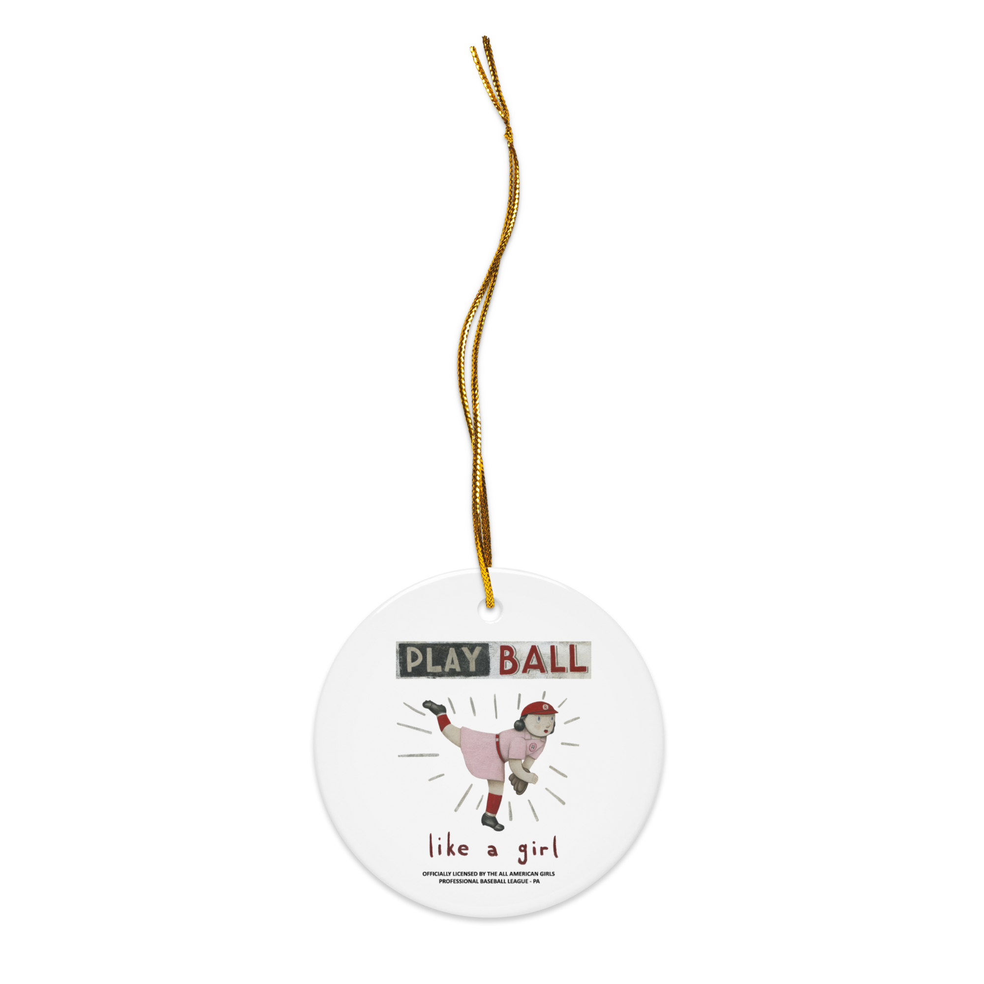 AAGPBL - Play Ball Like a Girl - Ceramic 2-Sided Ornament
