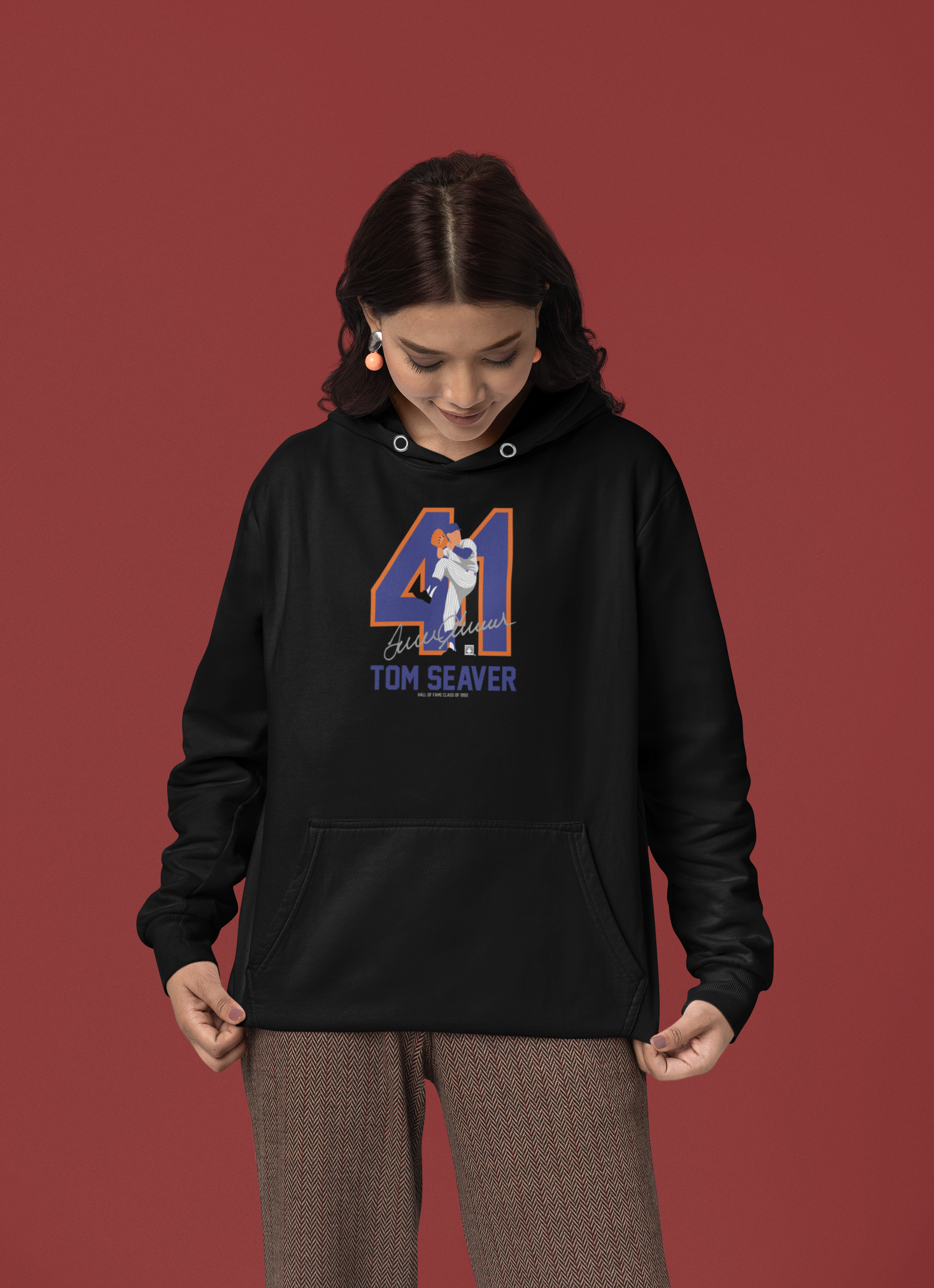 Baseball Hall of Fame Members - Tom Seaver - Silhouette - Unisex Premium Hoodie