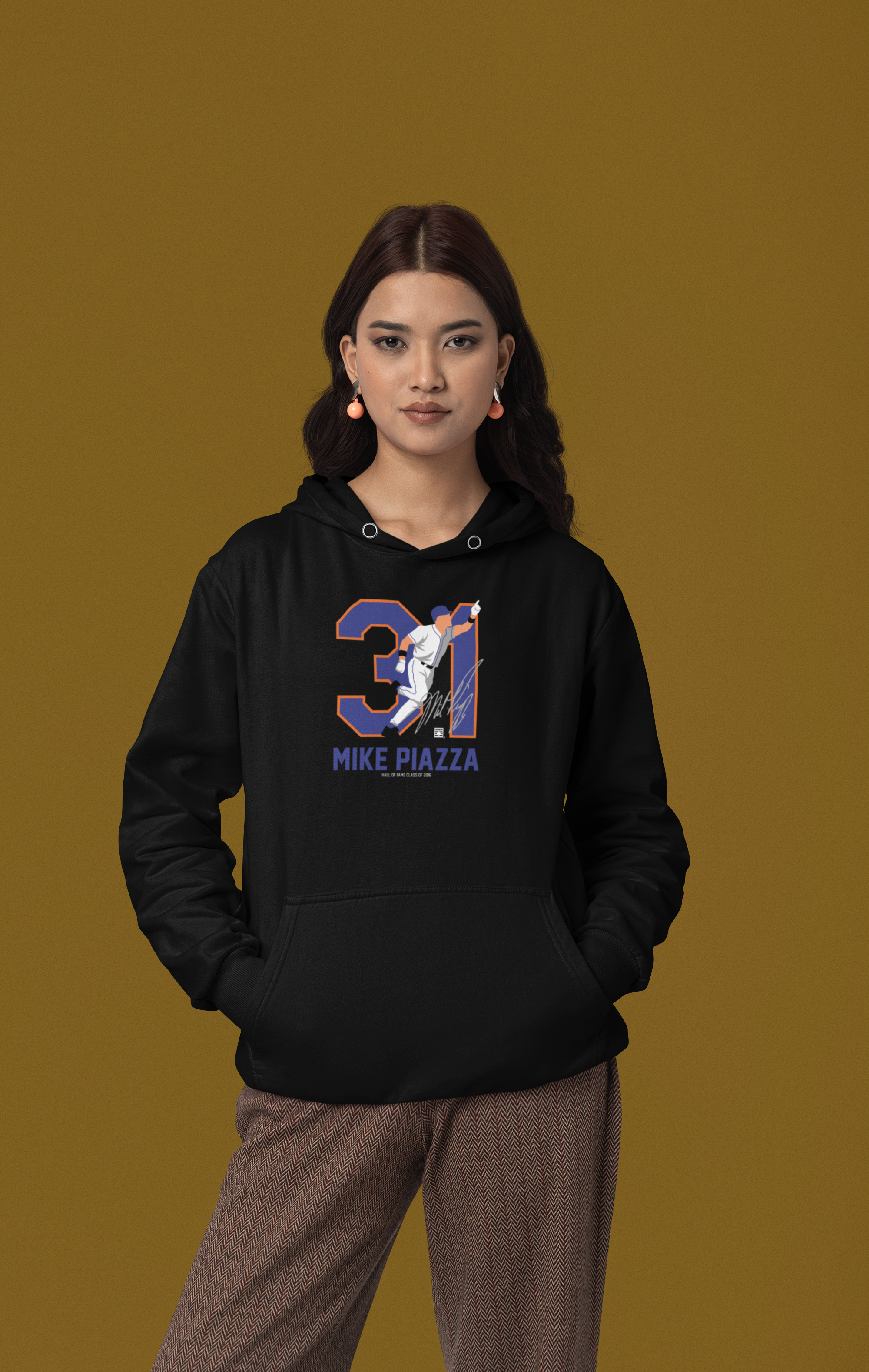 Baseball Hall of Fame Members - Mike Piazza - Silhouette - Unisex Premium Hoodie