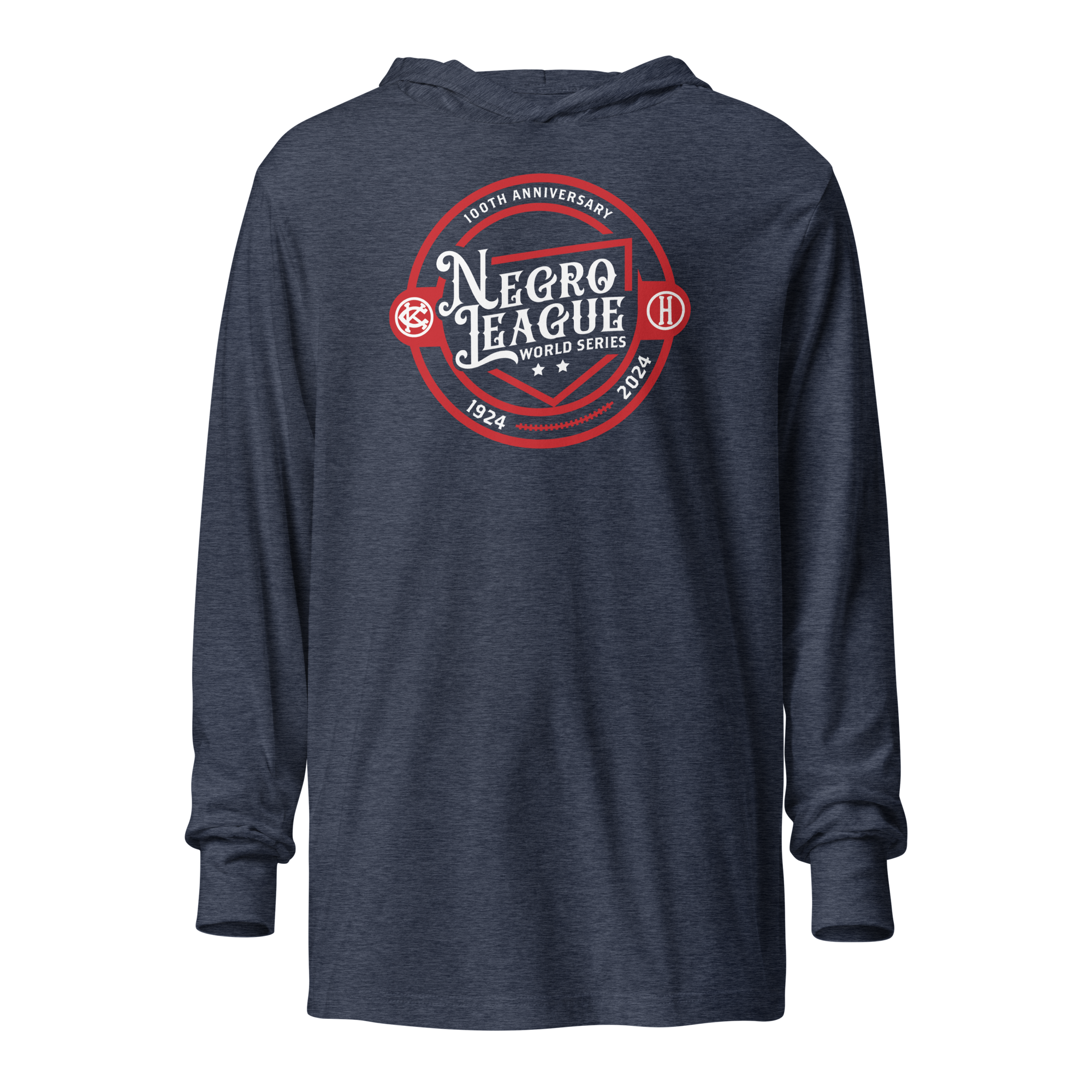 unisex hooded long sleeve tee heather navy front