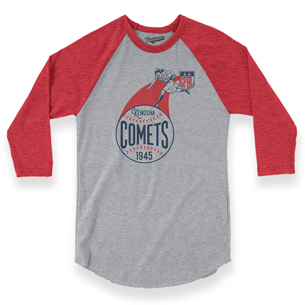 Diamond - Kenosha Comets - Unisex Baseball Shirt Heather Grey/Red / Adult 2x / 3/4 Sleeve Baseball Shirt
