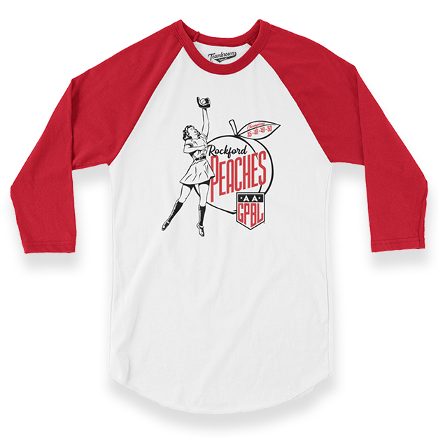 Diamond - Rockford Peaches - Unisex Baseball Shirt, White/Red / Adult XL / 3/4 Sleeve Baseball Shirt