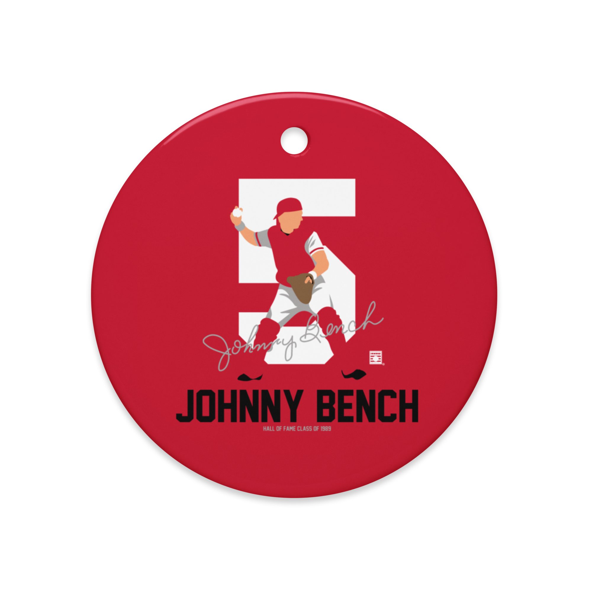 Baseball Hall of Fame Members - Johnny Bench - Silhouette - Ceramic 2-Sided Ornament