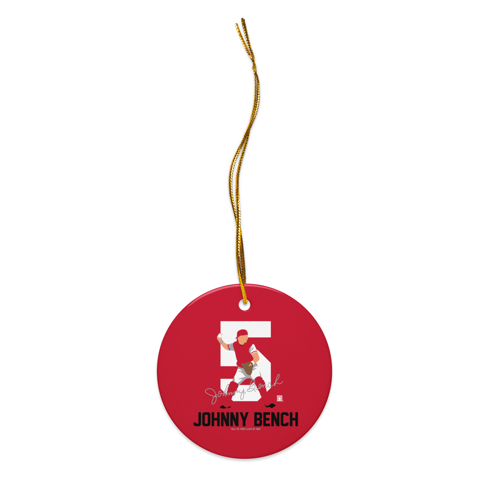 Baseball Hall of Fame Members - Johnny Bench - Silhouette - Ceramic 2-Sided Ornament