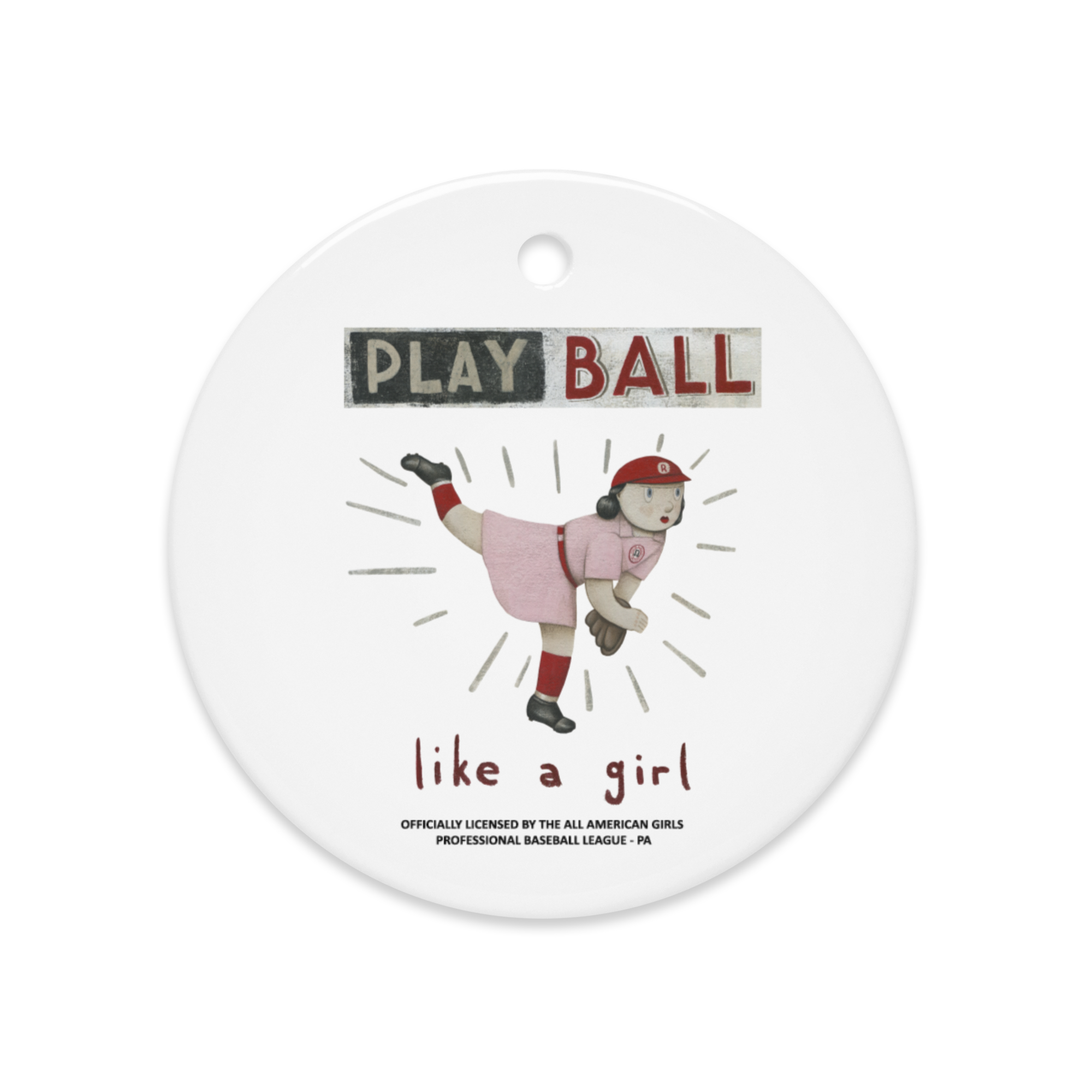 AAGPBL - Play Ball Like a Girl - Ceramic 2-Sided Ornament