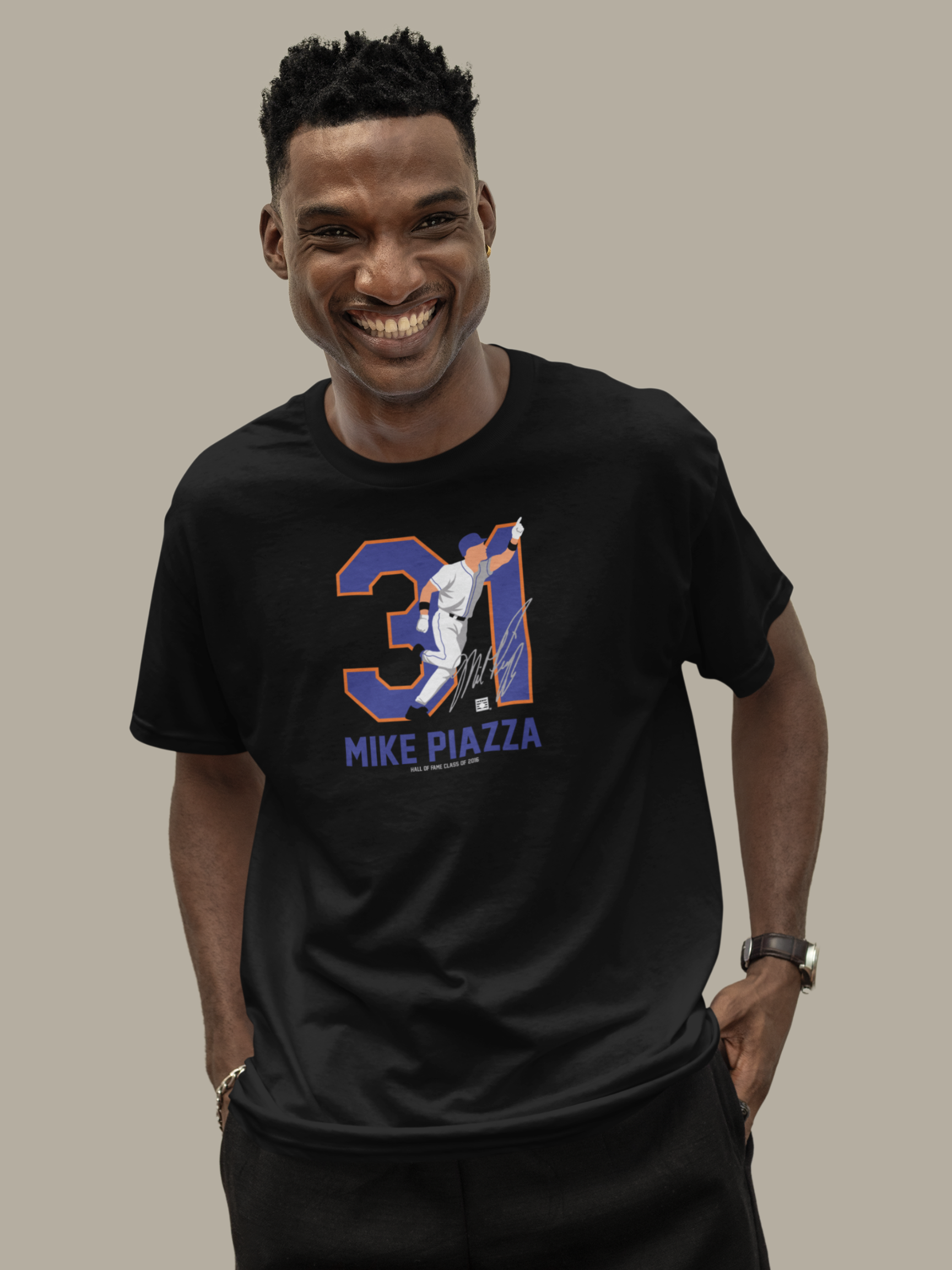 Baseball Hall of Fame Members - Mike Piazza - Silhouette - Unisex T-Shirt