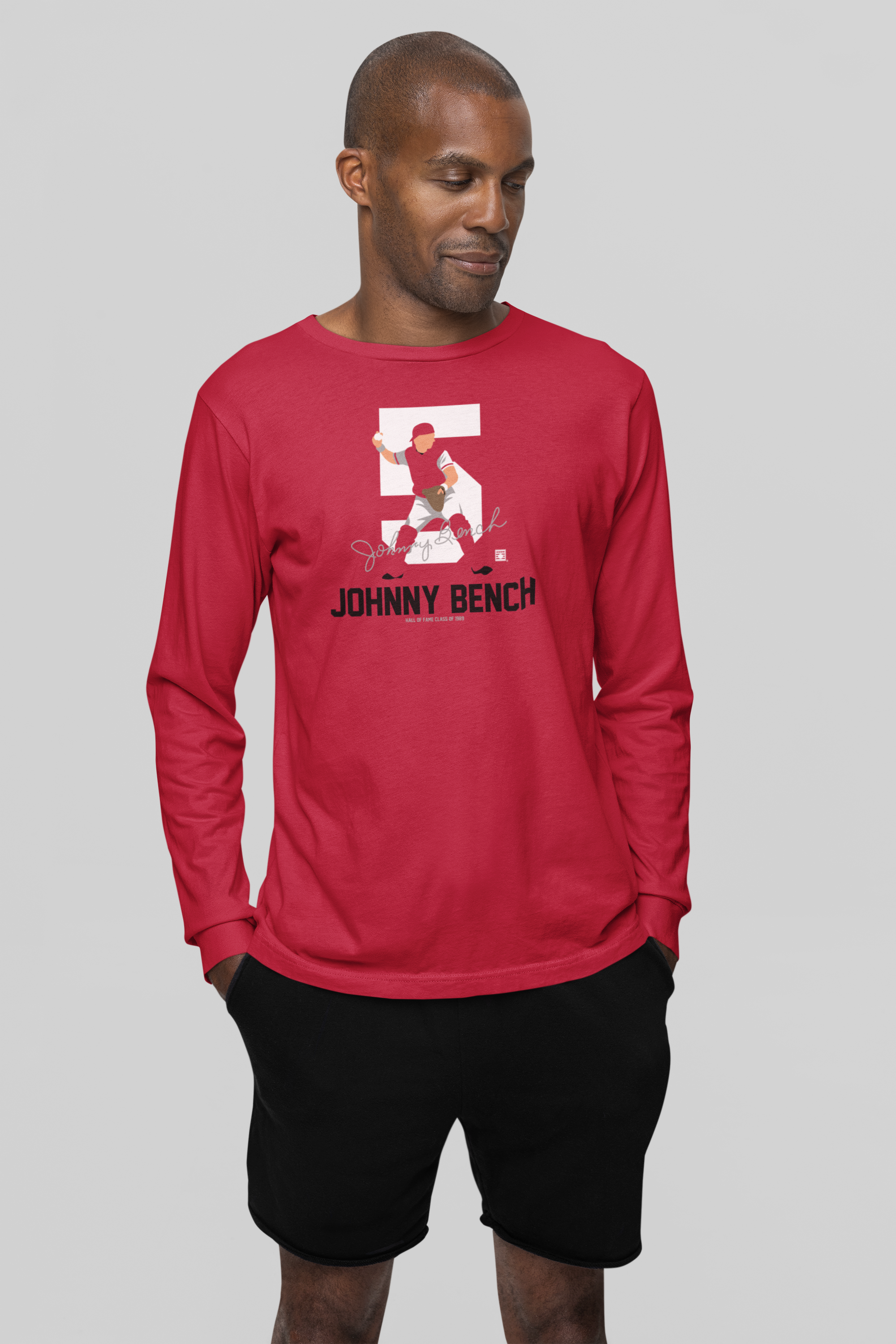 Baseball Hall of Fame Members - Johnny Bench - Silhouette - Unisex Long Sleeve Shirt