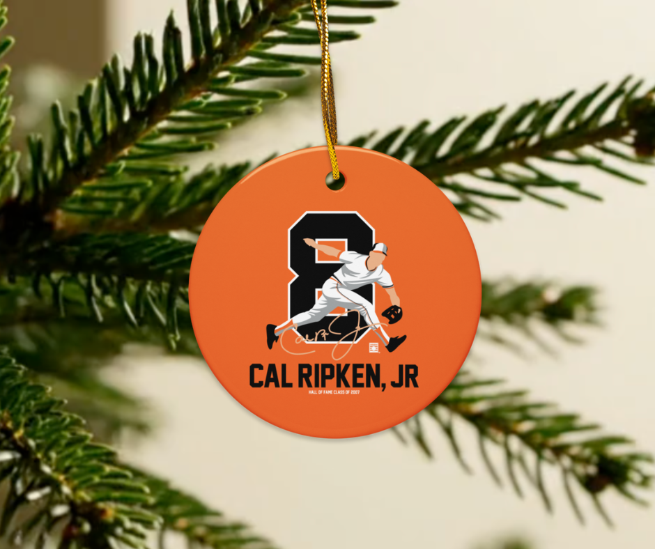 Baseball Hall of Fame Members - Cal Ripken Jr - Silhouette - Ceramic 2-Sided Ornament