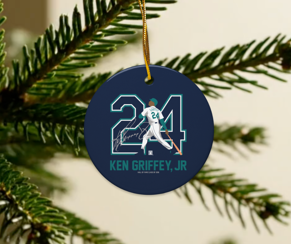 Baseball Hall of Fame Members - Ken Griffey Jr - Silhouette - Ceramic 2-Sided Ornament