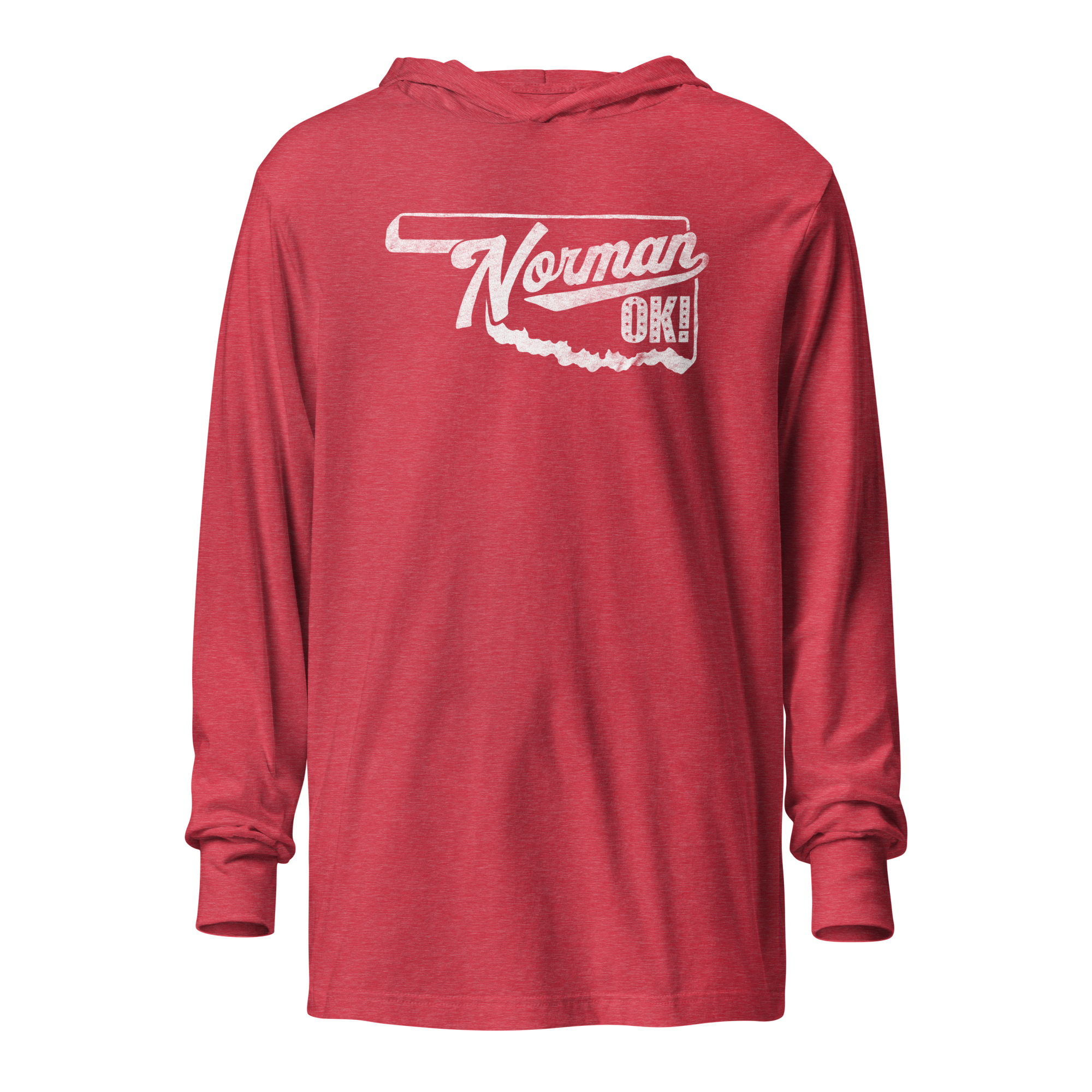 unisex hooded long sleeve tee heather red front