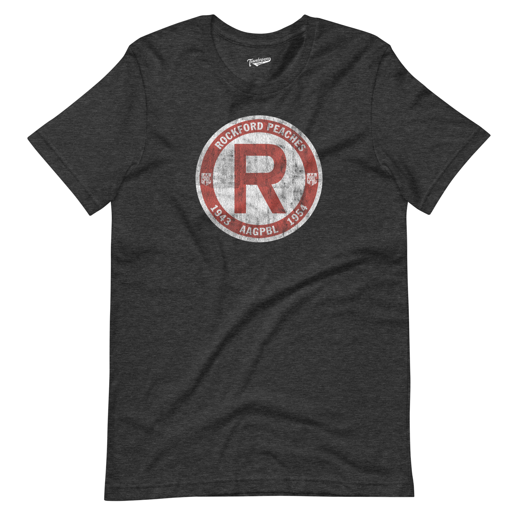 AAGPBL Rockford Peaches 43 - 54 T-Shirt | Pink, Unisex | Teambrown Apparel Heather Prism Peach / Adult M / T-Shirt